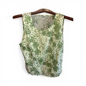 Vintage Sleeveless Green Rose Floral Garden Tank Top Fairy-core Cottage-core